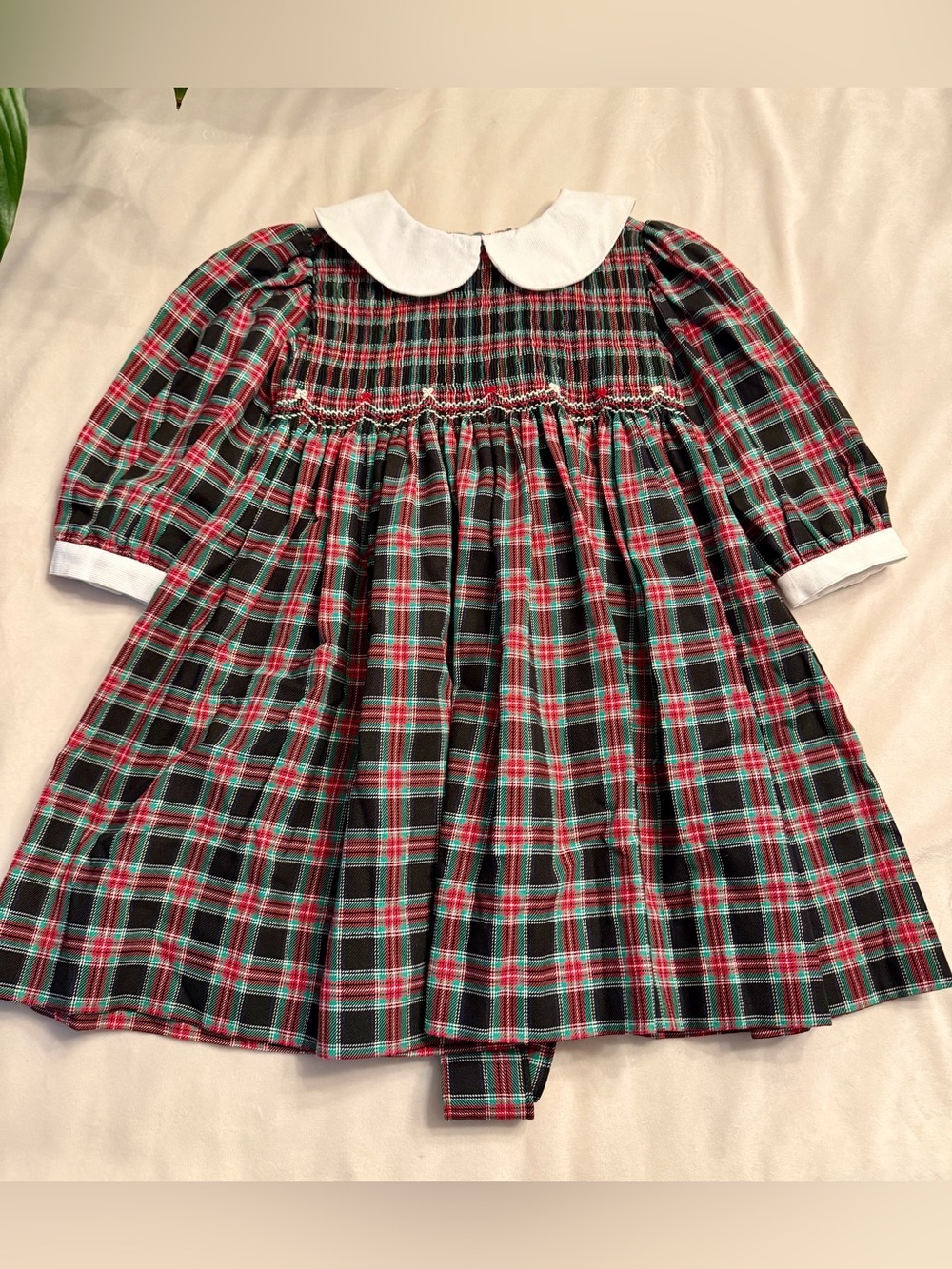 VTG! House of Hatten Plaid Smocked Holiday Dress w/ Peter Pan Collar, sz 2T
